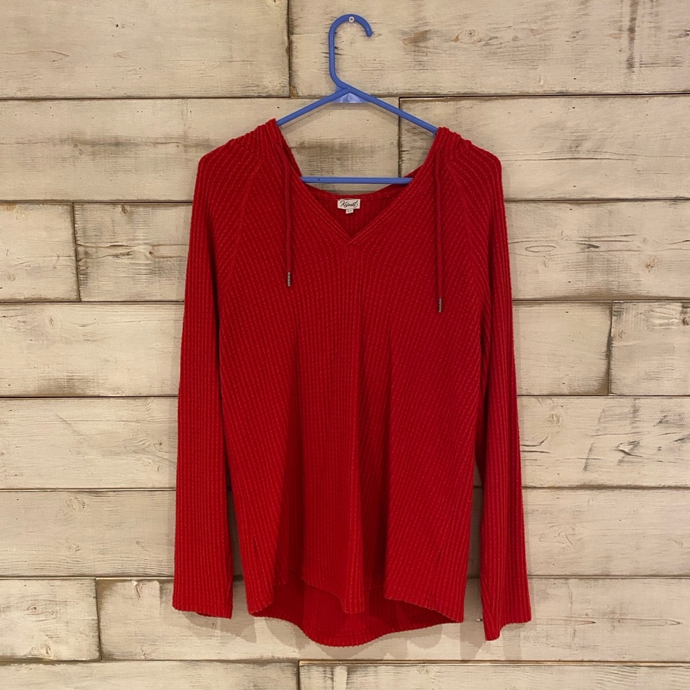Kismet Red V-Neck Hoodie Sweatshirt